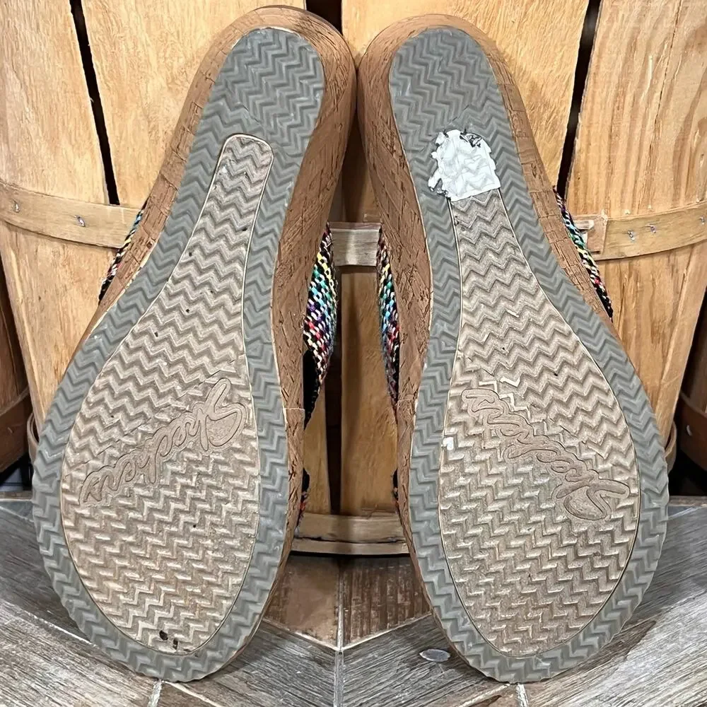 Skechers Cali Beverlee Delighted Multicolor Woven Cork Wedge Sandals Womens 10